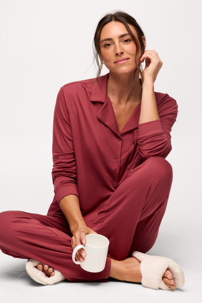 Long Sleeve Button-Up Pajama Shirt | Mauve
