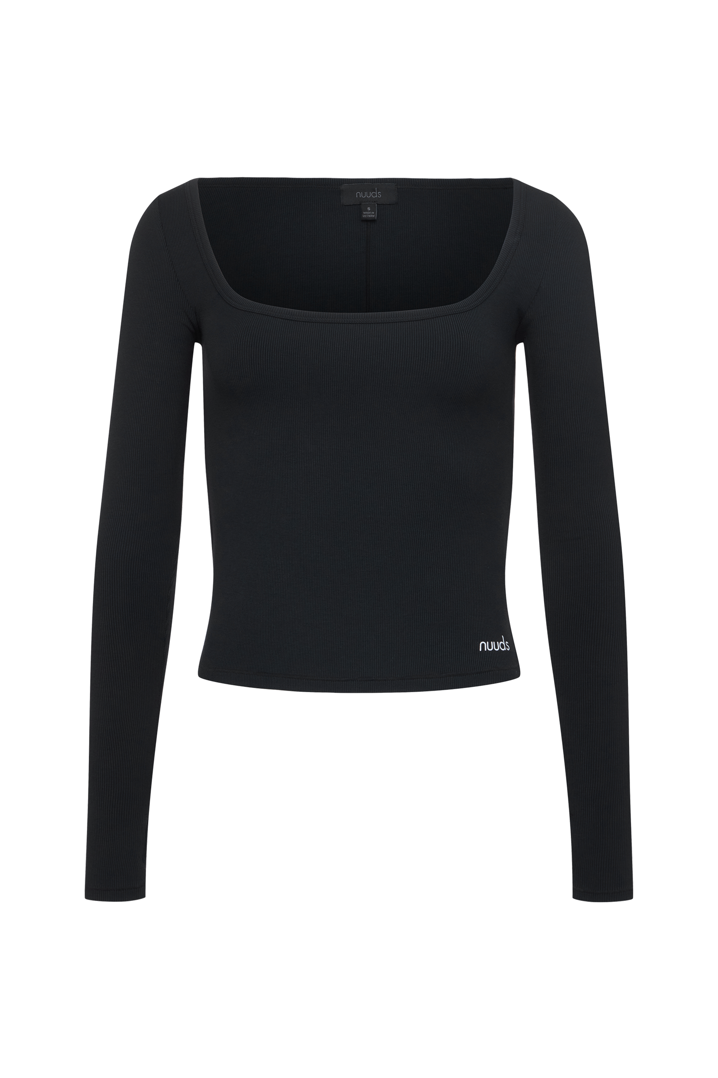 Sporty Rib Portrait Long Sleeve Top | Black