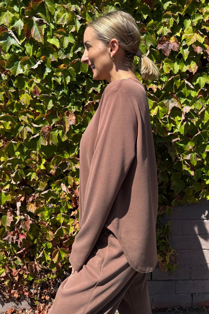 Caramel Lux Knit Crew Neck Top