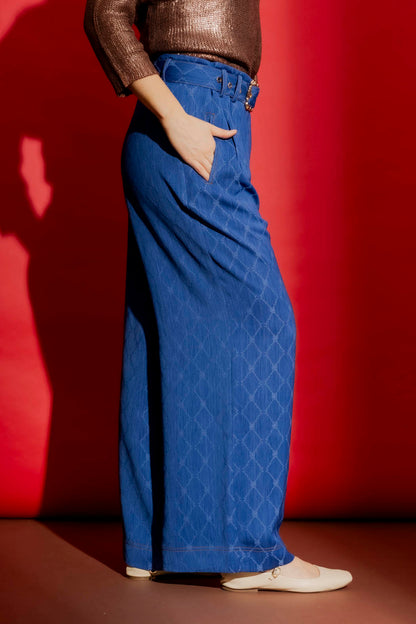 Blue Embroidered Cleo Pant