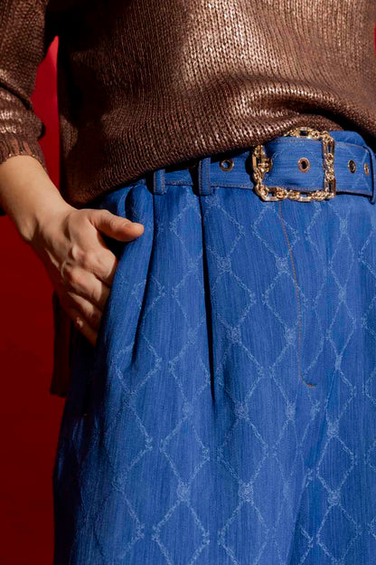 Blue Embroidered Cleo Pant