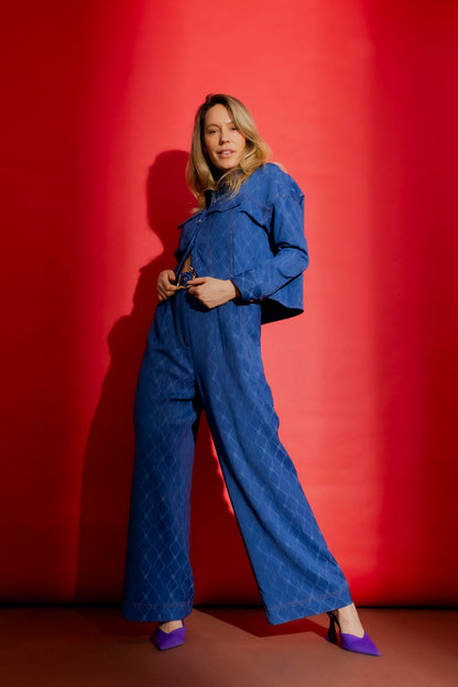 Blue Embroidered Cleo Pant