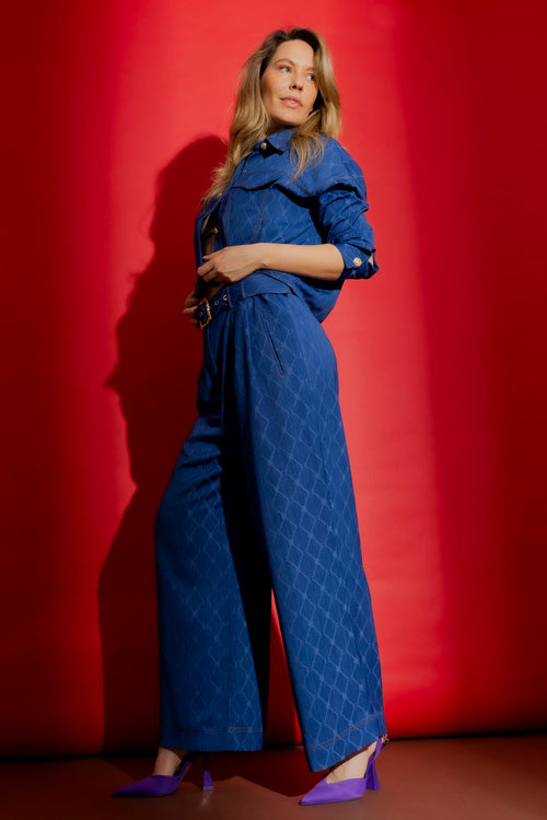 Blue Embroidered Cleo Pant