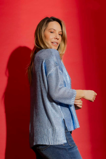 Blue Foil Knit Top Blue S