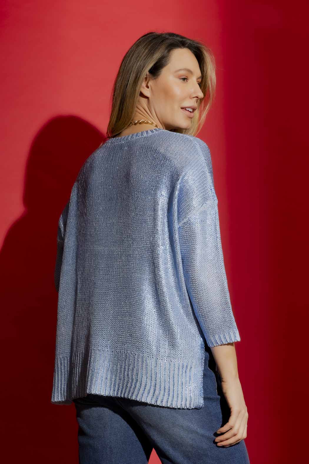 Blue Foil Knit Top Blue S