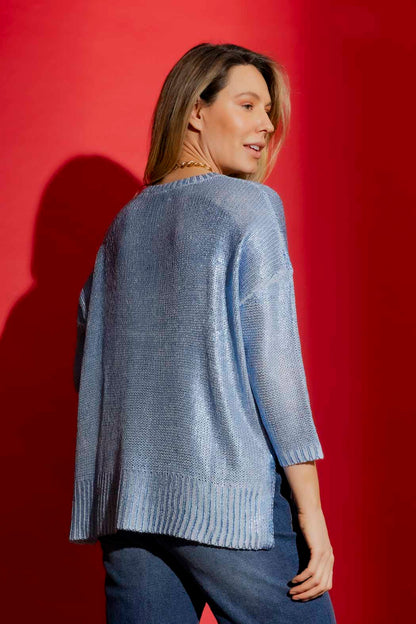 Blue Foil Knit Top Blue S