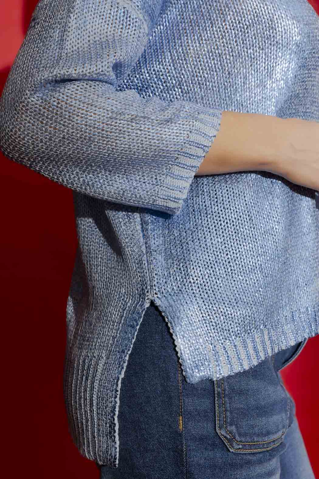 Blue Foil Knit Top Blue S