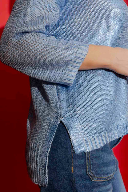 Blue Foil Knit Top Blue S