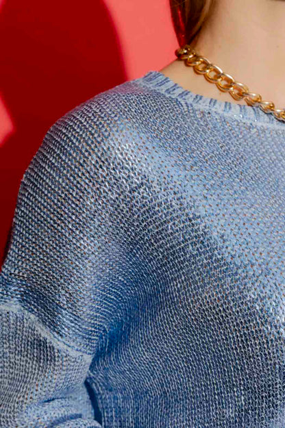 Blue Foil Knit Top Blue S