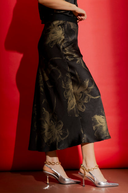 Black/Gold Metallic Bias Skirt