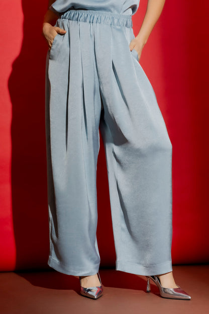 Blue Pull On Pleat Pant
