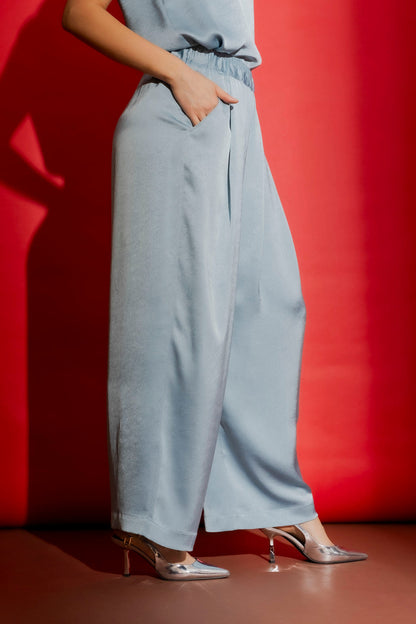 Blue Pull On Pleat Pant