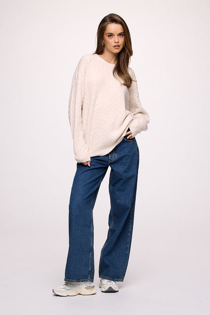 Cozy Knit Cable Crewneck Sweater | Heather Bone