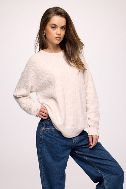 Cozy Knit Cable Crewneck Sweater | Heather Bone