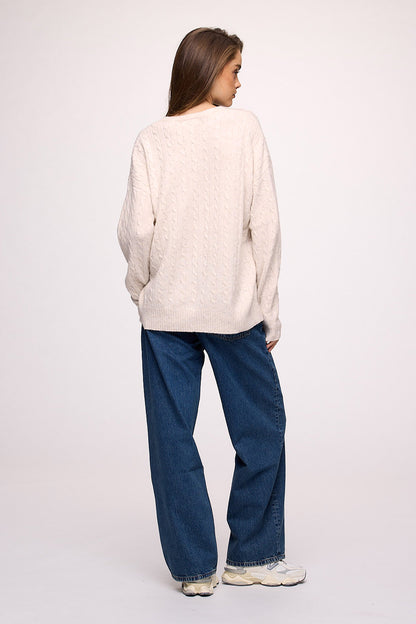 Cozy Knit Cable Crewneck Sweater | Heather Bone