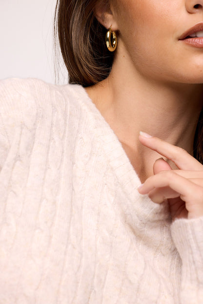 Cozy Knit Cable Crewneck Sweater | Heather Bone