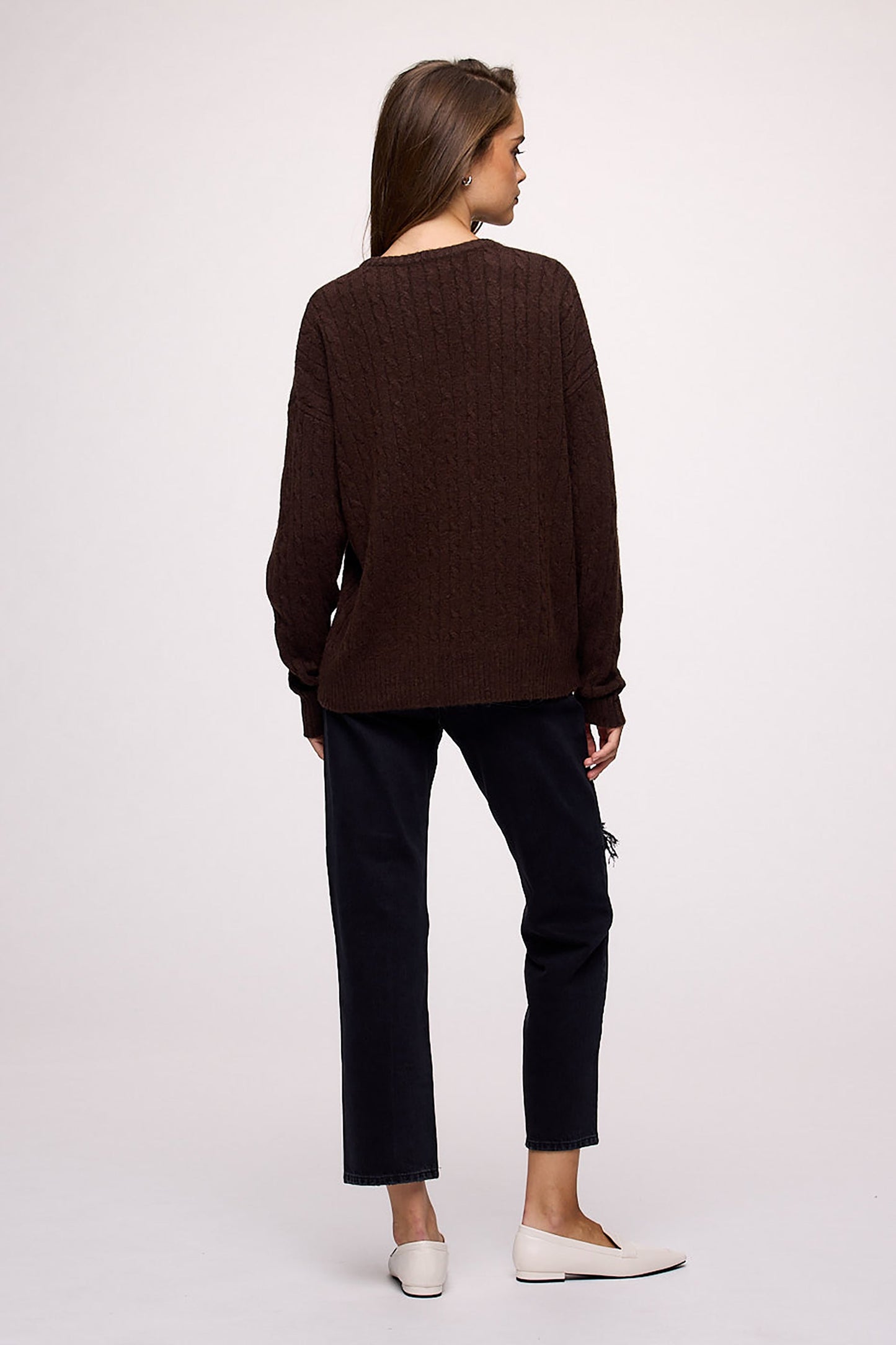 Cozy Knit Cable Crewneck Sweater | Heather Espresso