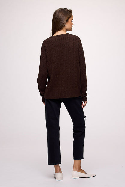 Cozy Knit Cable Crewneck Sweater | Heather Espresso