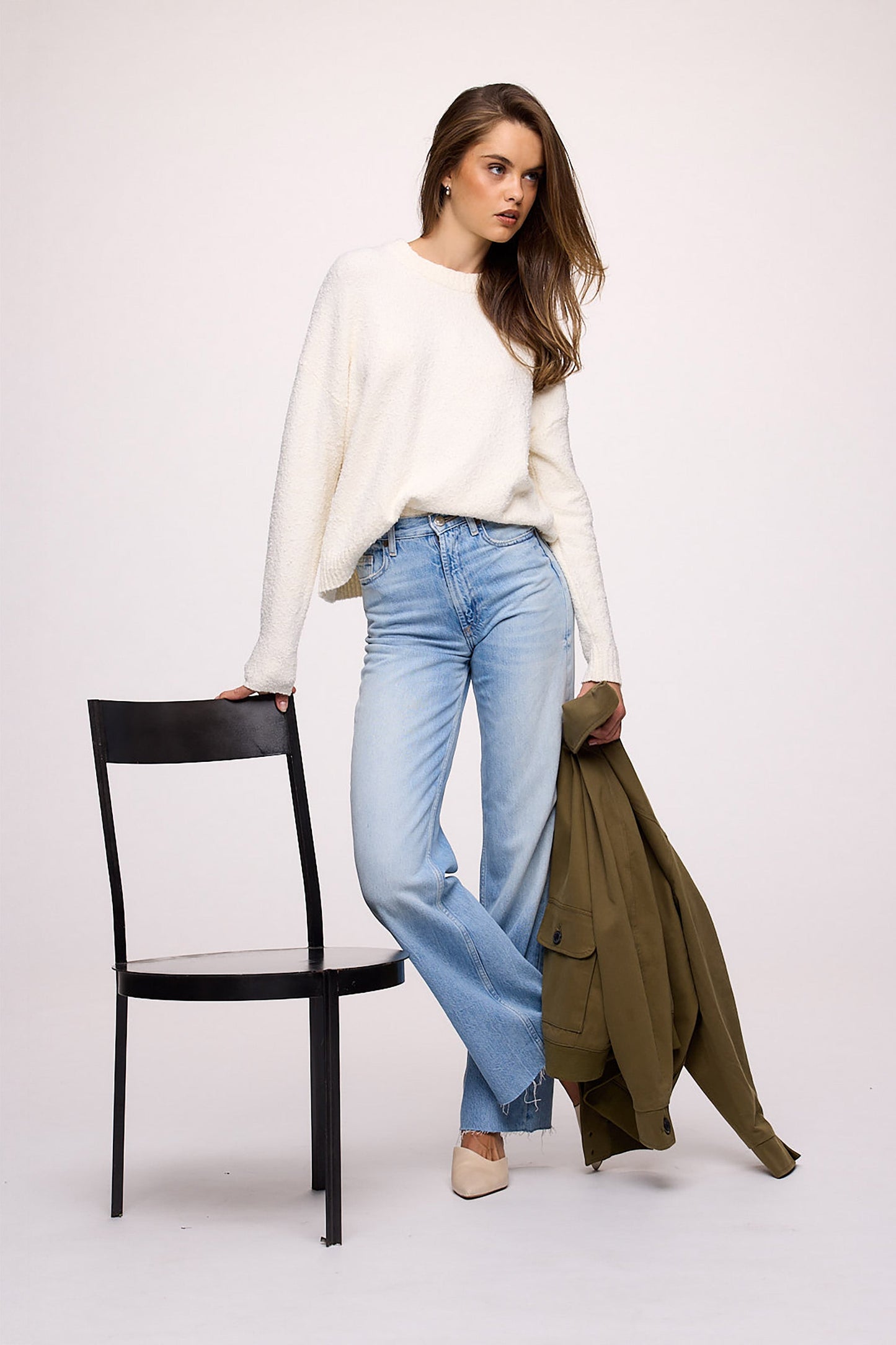 Boucle Crewneck Sweater | Pearl