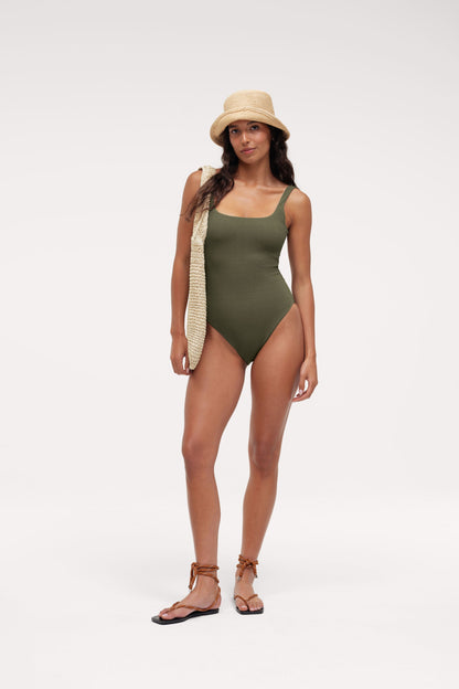 Square Neck One Piece | Crispy Darkest Olive