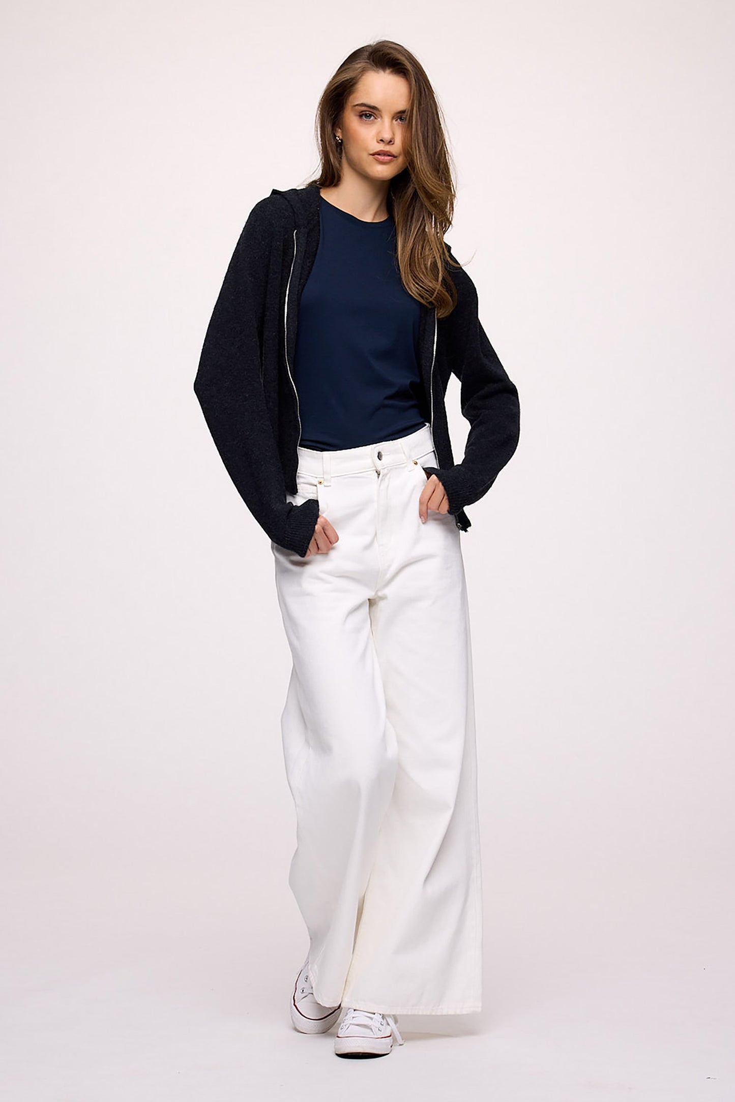 Cozy Knit Zip-Up Cardigan | Heather Black