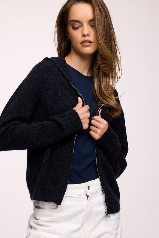Cozy Knit Zip-Up Cardigan | Heather Black