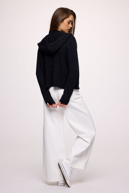 Cozy Knit Zip-Up Cardigan | Heather Black