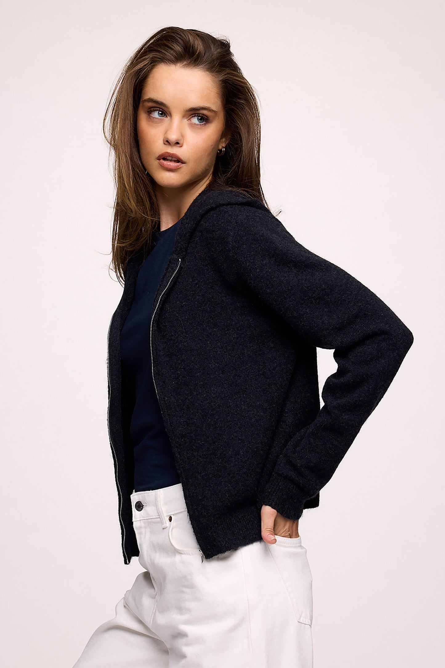 Cozy Knit Zip-Up Cardigan | Heather Black