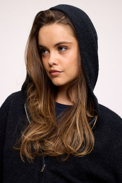 Cozy Knit Zip-Up Cardigan | Heather Black