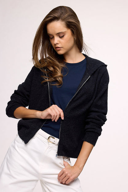 Cozy Knit Zip-Up Cardigan | Heather Black