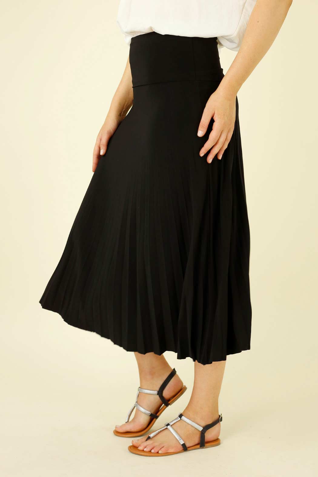 Black Jersey Roll Top Pleat Skirt - SALE