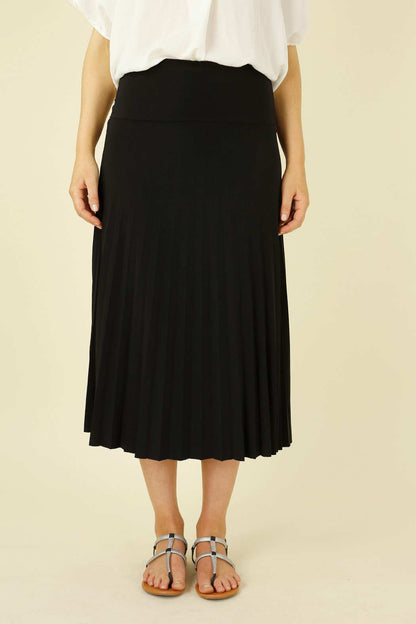Black Jersey Roll Top Pleat Skirt - SALE