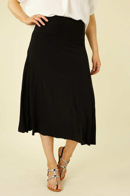 Black Jersey Roll Top Pleat Skirt - SALE