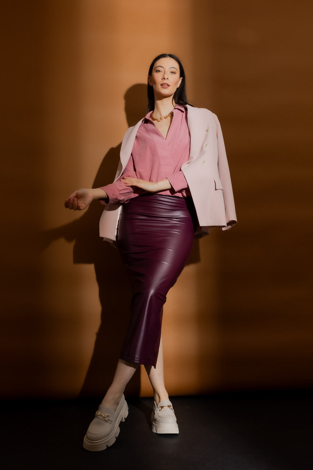 Burgundy Croc Coated Miracle Skirt