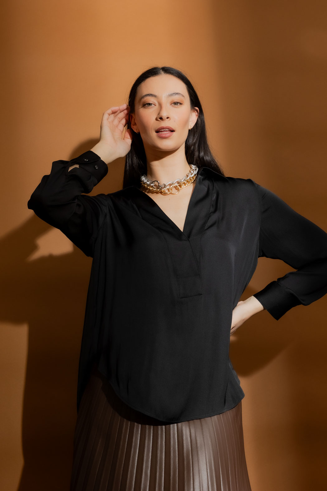 Black Silky Brit Blogger Shirt
