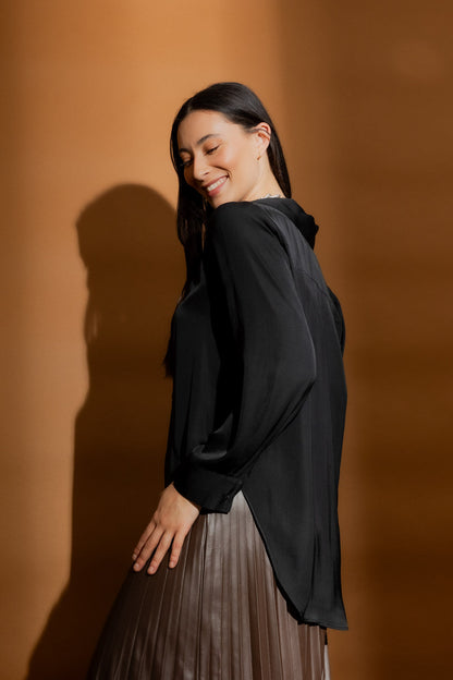 Black Silky Brit Blogger Shirt