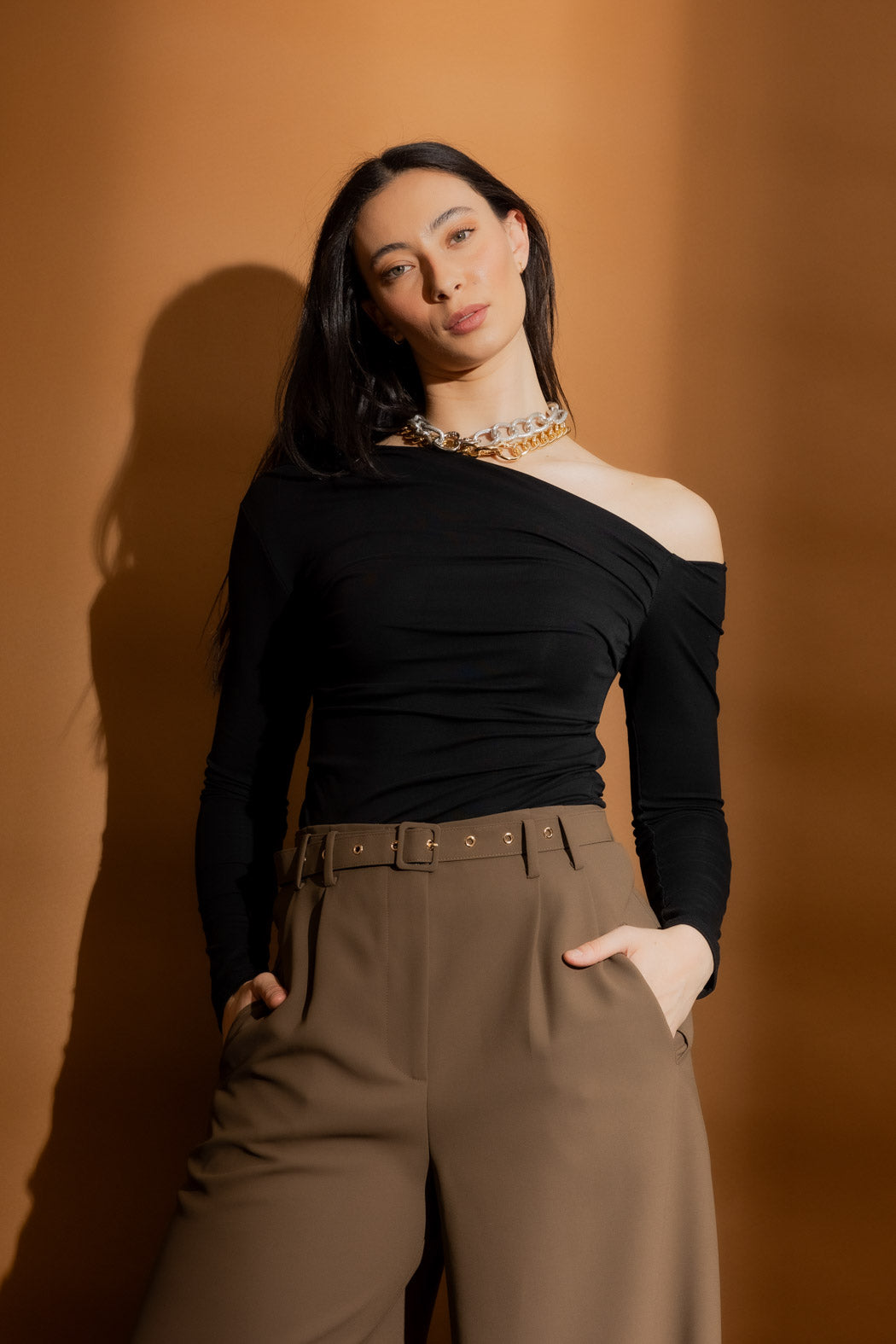 Black Tencel Drape Top