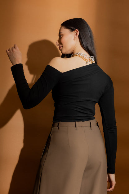 Black Tencel Drape Top