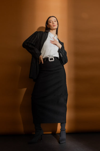Black Bengaline Balloon Skirt