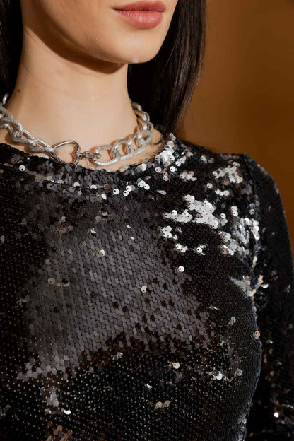 Black and Silver Sequin Crew Top - FINAL SALE