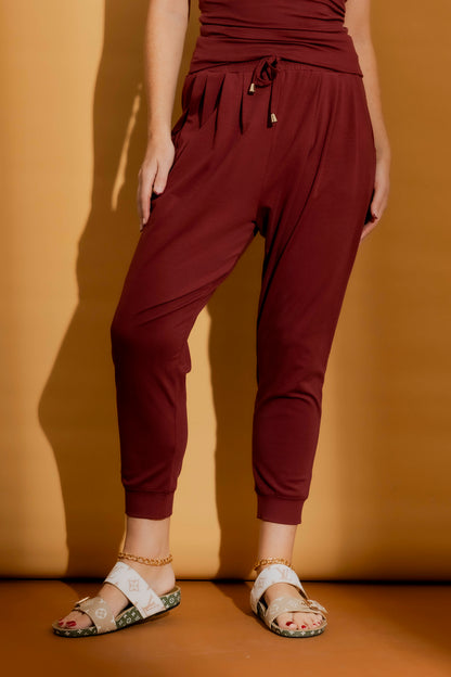 Burgundy Tencel Slouch Pant