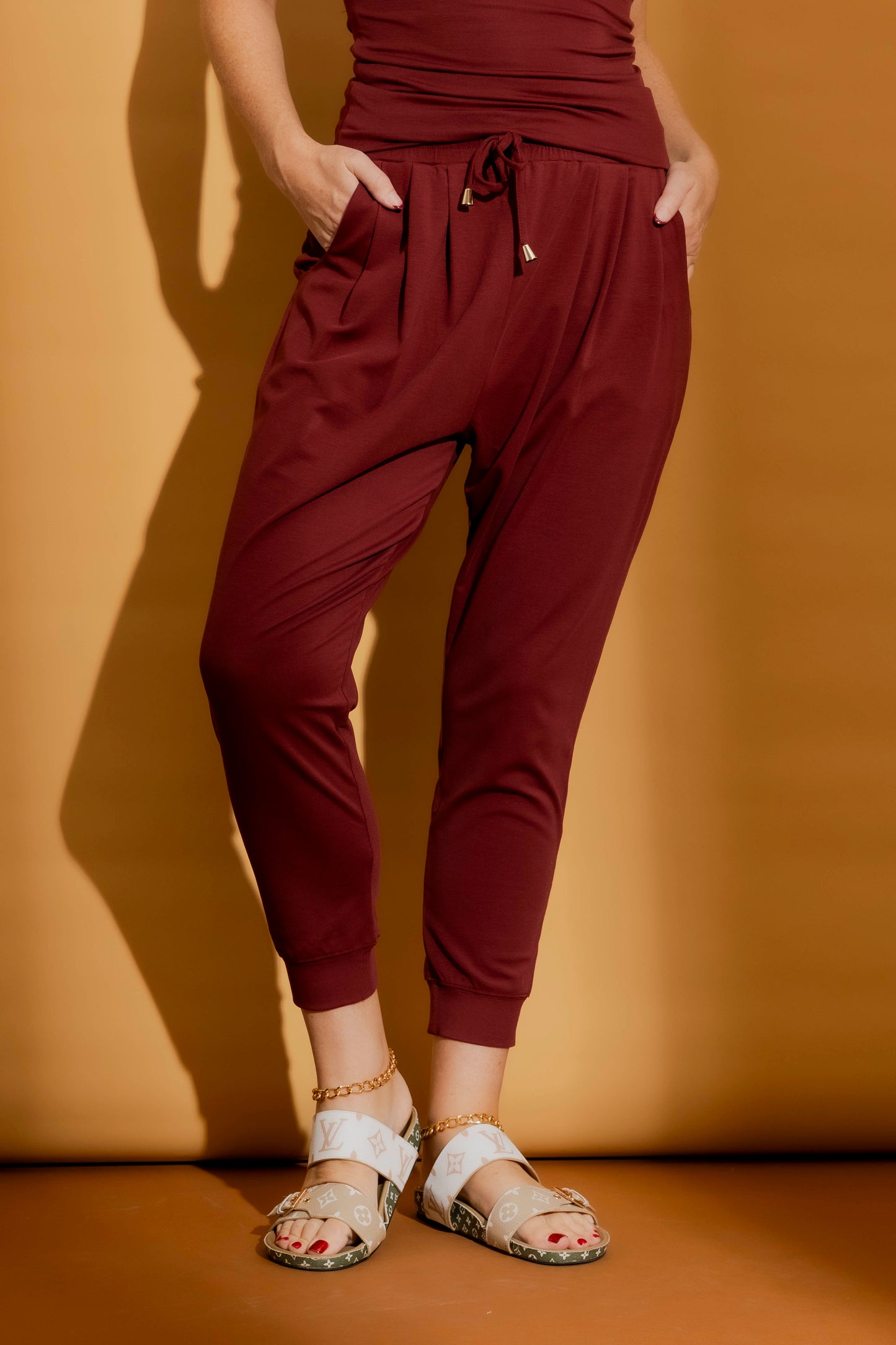 Burgundy Tencel Slouch Pant