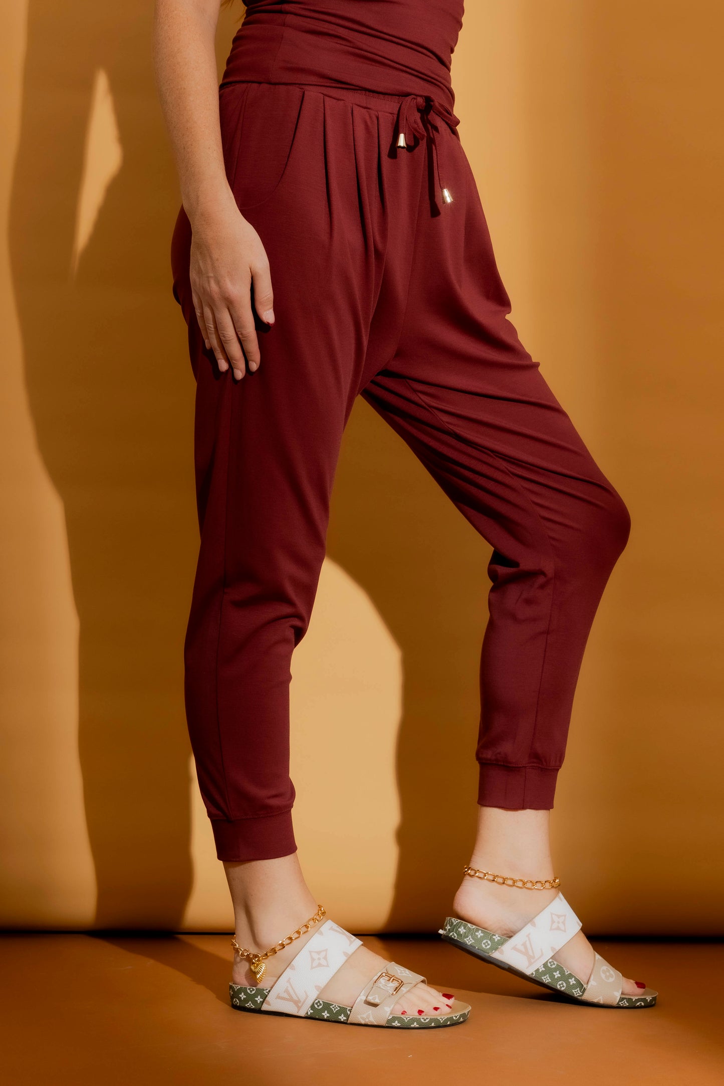 Burgundy Tencel Slouch Pant