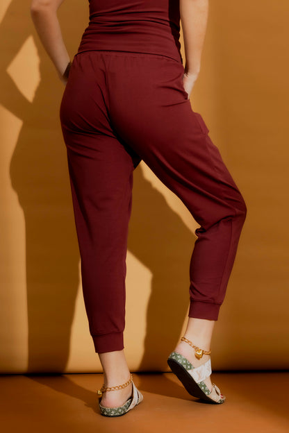 Burgundy Tencel Slouch Pant