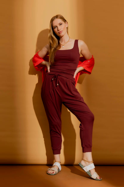 Burgundy Tencel Slouch Pant