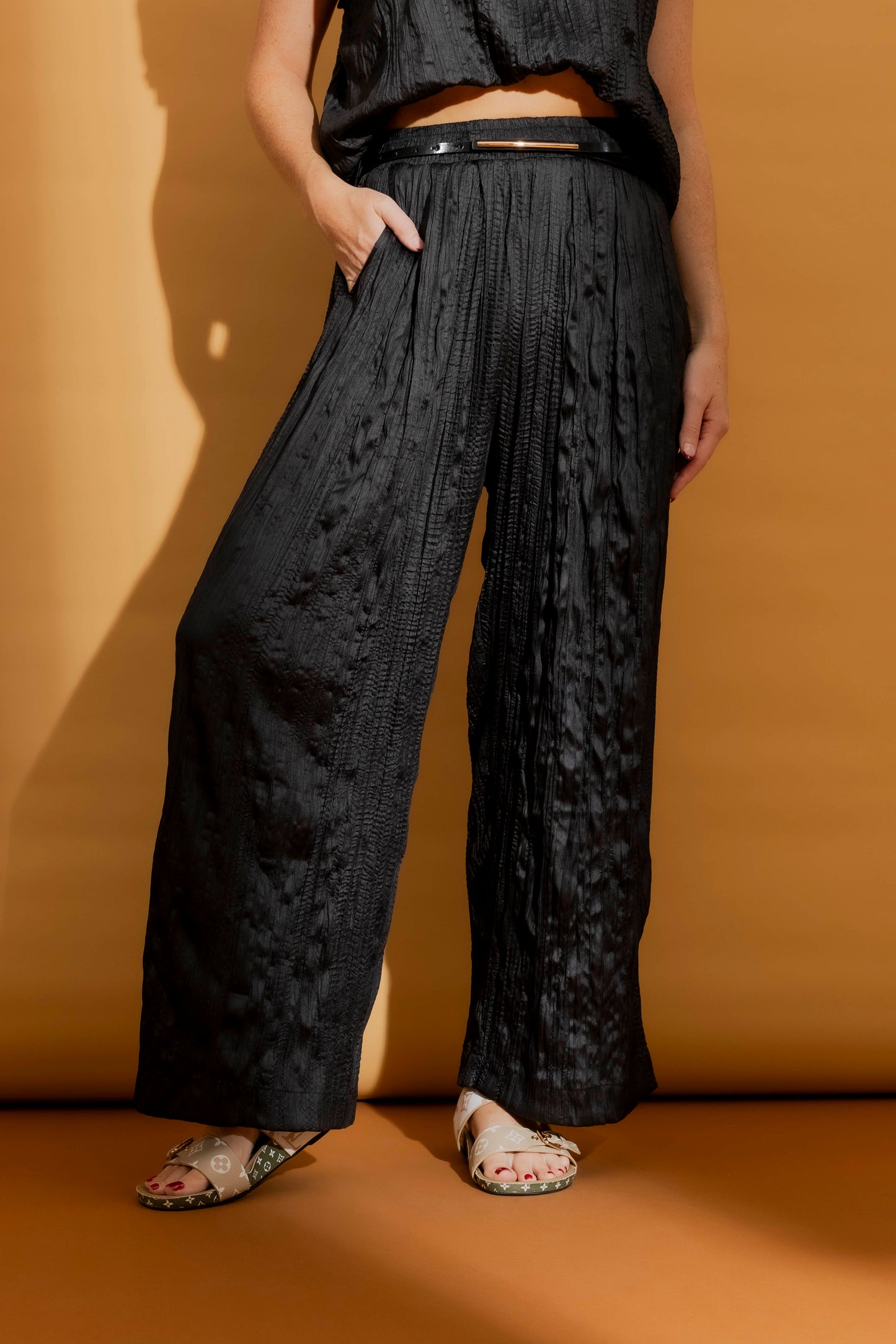 Black Crinkle Pull-On Pant