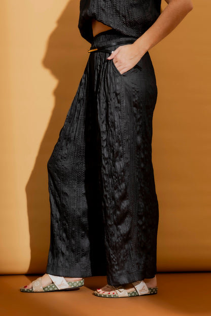 Black Crinkle Pull-On Pant