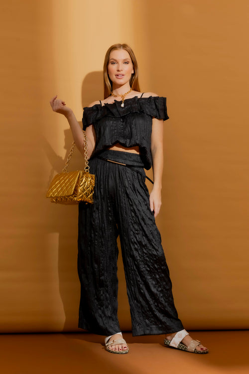 Black Crinkle Pull-On Pant