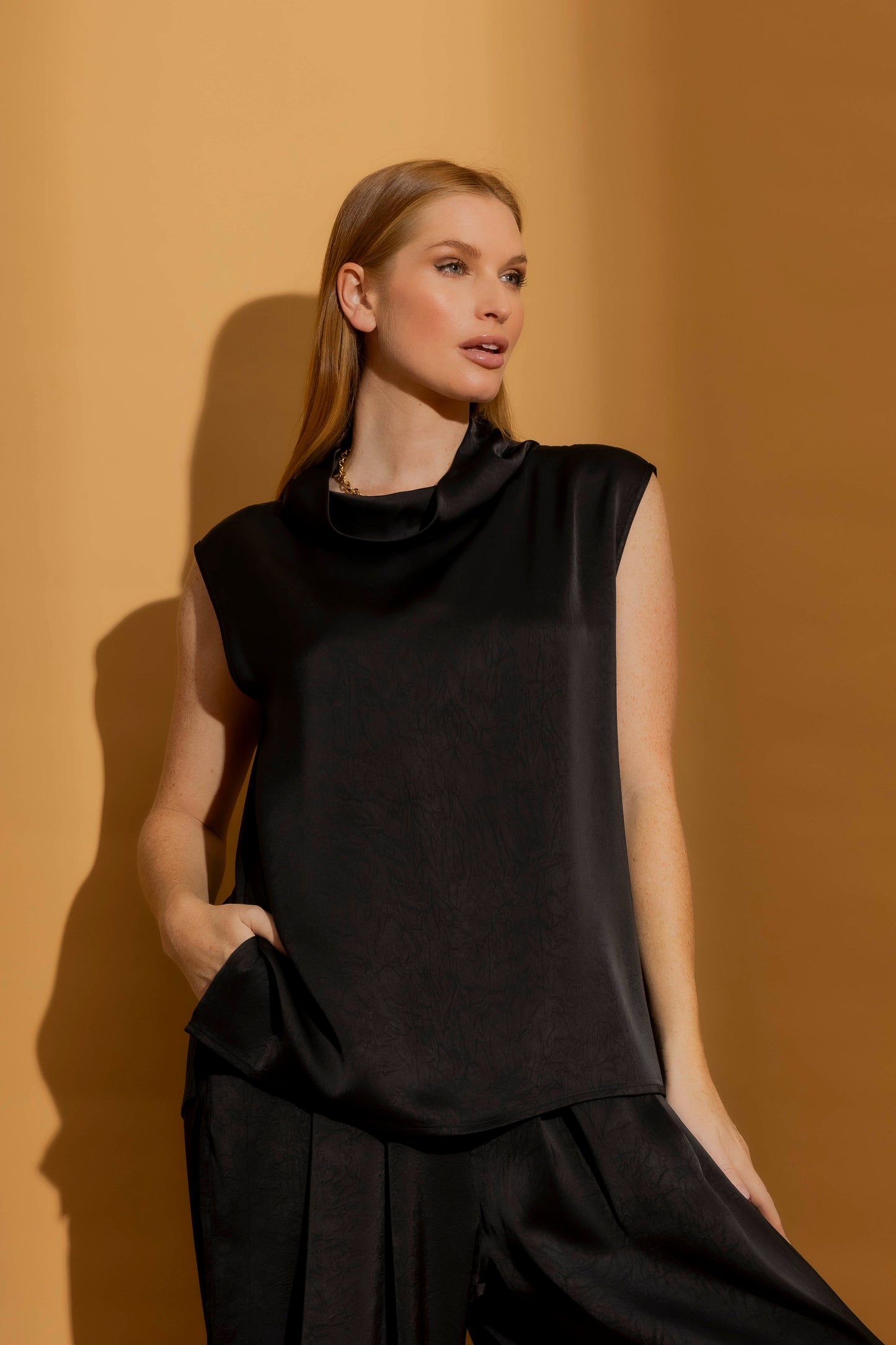 Black Silky Cowl Neck Top