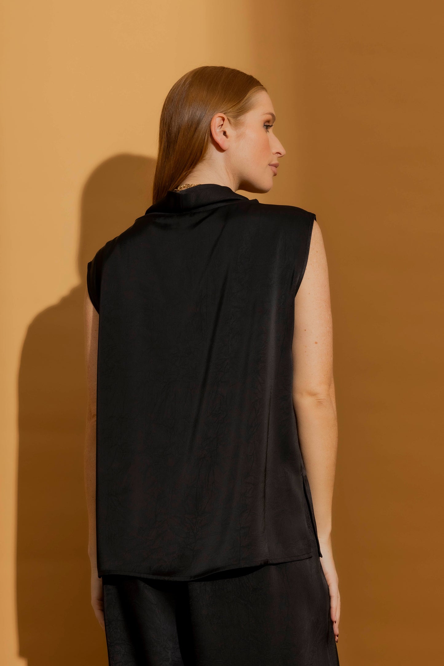 Black Silky Cowl Neck Top